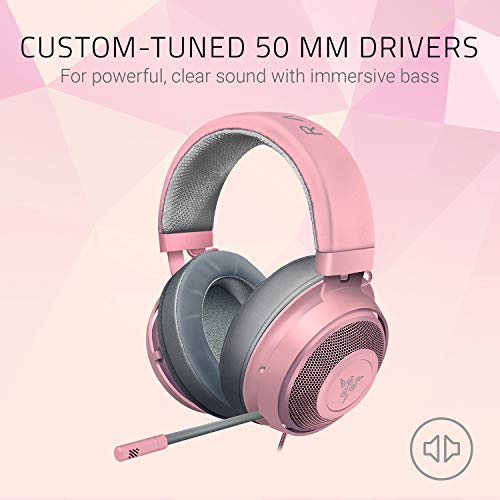 Razer Kraken Gaming Headset: Lightweight Aluminum Frame, Retractable Noise Isolating Microphone, For PC, PS4, PS5, Switch, Xbox One, Xbox Series X & S, Mobile, 3.5 mm Audio Jack - Quartz Pink - color: Quartz Pink