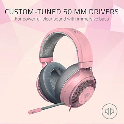 Razer Kraken Gaming Headset: Lightweight Aluminum Frame, Retractable Noise Isolating Microphone, For PC, PS4, PS5, Switch, Xbox One, Xbox Series X & S, Mobile, 3.5 mm Audio Jack - Quartz Pink - color: Quartz Pink