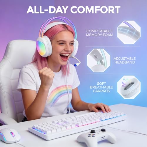 Headset with Mic, RGB Wired Gaming Headset with Surround Sound, Noise Canceling Gaming Headphones for PC, PS5/PS4, Laptop, Mac, Nintendo- HG8959