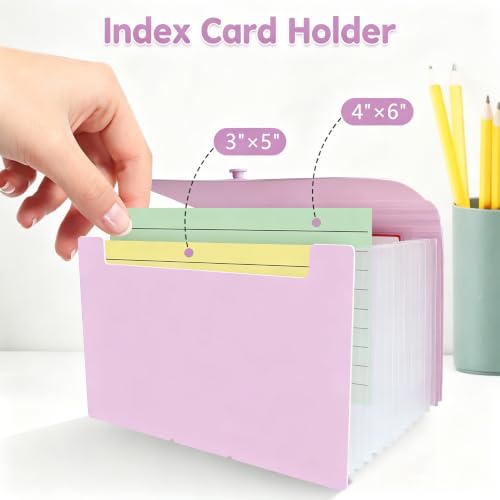 DHATMYC 4x6Index Card Holder Organizer 3x5Flash Note Card Storage Box,PUR | A6 File Case Flashcard Notecard Container with Dividers and 13 Expandable Pockets for Recipe Coupon Stickers Scrapbook Paper - color: PURPLE