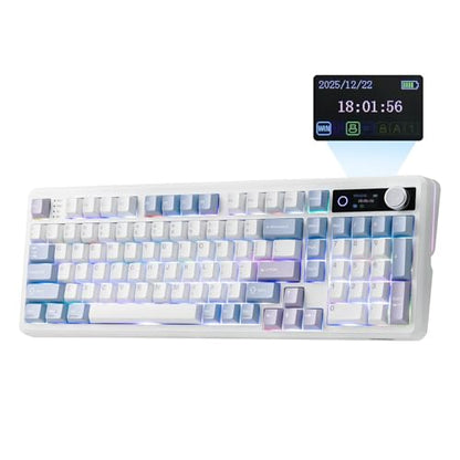 EPOMAKER TH99 PRO 96% Mechanical Keyboard with Screen & Knob, 10000mAh, 2.4Ghz/BT, Hot Swap, Custom Driver, RGB Backlight, PBT Keycap, Wireless Gaming Keyboard for PC/Mac (Blue&White, Sea Salt Silent) - color: Blue&White, size: Sea Salt Silent