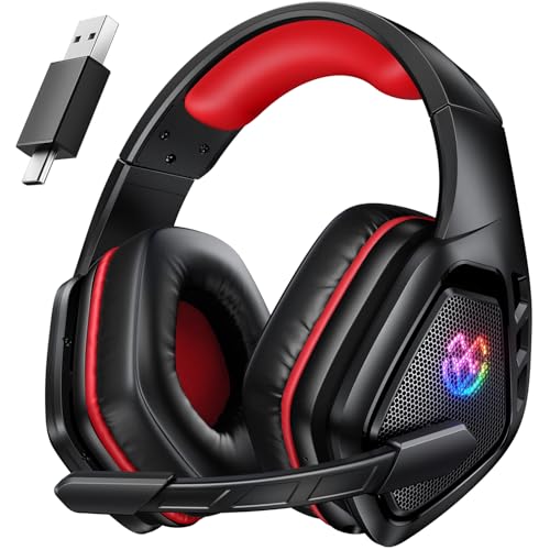 Tatybo Wireless Gaming Headset with Mic, 7.1 Sound 50mm Driver, Black Red | 3-mode 2.4G/BT 5.3/USB-C; 30H battery; low latency for PS5/PS4/PC/Switch/Laptop/Mobile - color: Black Red