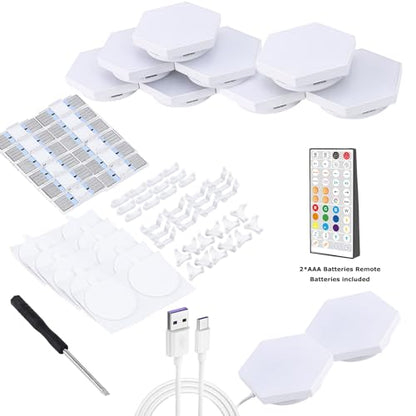Hexagon LED Lights, 10 Pack with App and Remote Control | Frosted 3D plastic panels for gamers and creators; ideal for esports rooms, media walls and home theaters with app control. - size: 10pack