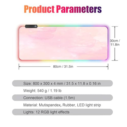 RGB Large Gaming Mouse Pad, Extended Mouse Pad with 12 Lighting Effects, Water Proof Mutispandex Surface, Non-Slip Rubber Base, 80x30 cm / 31.5×11.8 in (Pink Nebula) - color: Pink Nebula