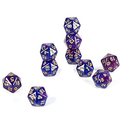 SmartDealsPro 10-Pack 20 Sided Dice D20 Polyhedral Dice for DND RPG MTG Table Game (Glitter Blue-Purple) - color: Glitter Blue-purple