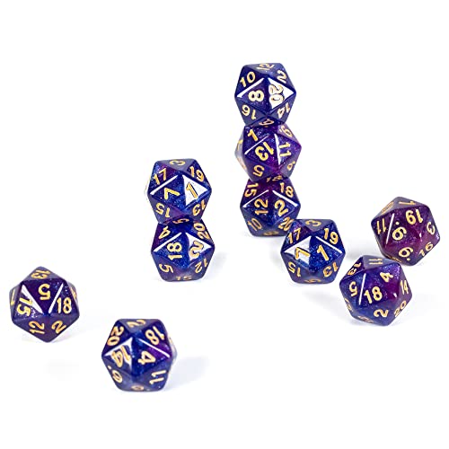 SmartDealsPro 10-Pack 20 Sided Dice D20 Polyhedral Dice for DND RPG MTG Table Game (Glitter Blue-Purple) - color: Glitter Blue-purple
