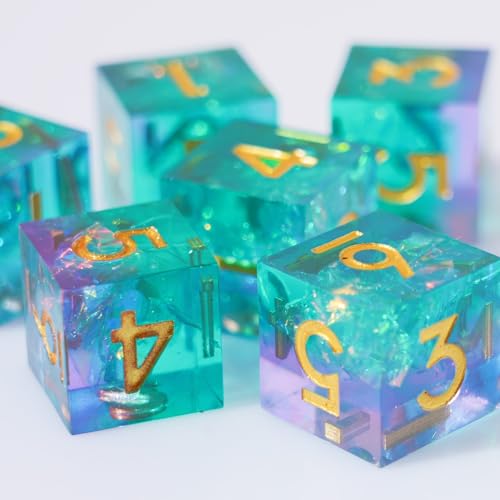 Generic 6PCS 16mm D6 Resin dice Set Dice for DND Dungeons and Dragons Role Playing Game (Azure + Purple) - color: Azure + Purple