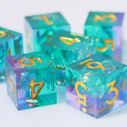Generic 6PCS 16mm D6 Resin dice Set Dice for DND Dungeons and Dragons Role Playing Game (Azure + Purple) - color: Azure + Purple