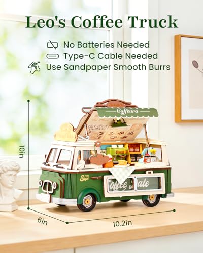Rowood 3D Puzzles for Adults,DIY Craft Kits for Women,Wooden Model Kits to Build,Home Decor Collection,Birthday Leo's Coffee Truck