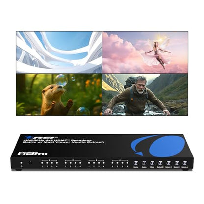 OREI 4x4 HDMI Matrix Switch 4K@30Hz Audio Extract RS-232 PIP EDID OSD 3.5mm | 4x4 Video Wall Controller – 10.2Gbps, Built-in Scaler, Seamless Switching, Optical & 3.5mm Audio Out, LPCM/AC3/DTS