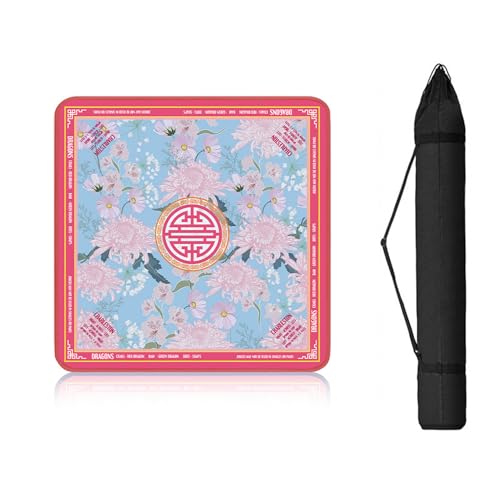 Blue Floral Mahiong Mats for Table with Rules, No Creases, Ships Rolled, 31.1 x 31.1 Non-Slip Noise Reduction Gaming Mat with Carrying Bag for Mahjong Poker Card Board Games - color: Blue Floral