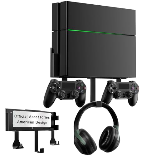 Wall Mount for PS4, Stealth Wall Mount for PS4 Original (Old Model), with Detachable 2 Controller Holder & Headphone Hanger, Mount on The Wall or on The Back of The TV - color: Black