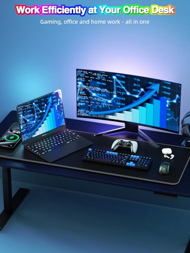 Wireless Charging Mouse Pad, 31.5"x11.81" XL Gaming Mousepad with 11 RGB Colors & 5 Lighting Modes, Home Office Large Desk Pad, Ultra-Smooth Surface, Non-Slip, Waterproof Keyboard Pad Black Desk Mat - color: 31.5x11.81"-Black Left Upgraded