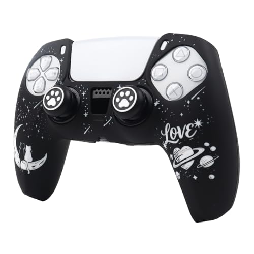 Moonlit Cats with a Loving Heart Controller Skin Compatible with PS5/Playstation 5 Controller, RALAN Protector Case Cover Customised Thumb Grip - color: MCats Black White