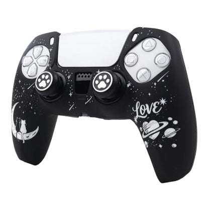 Moonlit Cats with a Loving Heart Controller Skin Compatible with PS5/Playstation 5 Controller, RALAN Protector Case Cover Customised Thumb Grip - color: MCats Black White