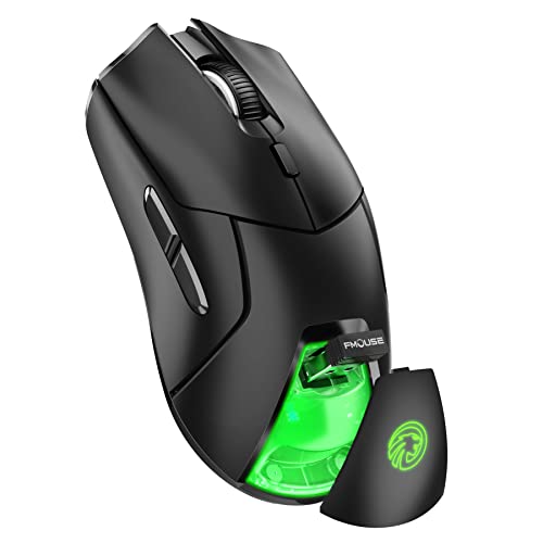 FMOUSE Wireless Gaming Mouse, PAW3311 Sensor, 12,000 DPI, 1,000Hz, Tri Mode (2.4G/Bluetooth/Wired), Ergonomic, USB C Rechargeable, 6 Programmable Buttons, Side Keys Mice for PC/Laptop/Mac (Black)