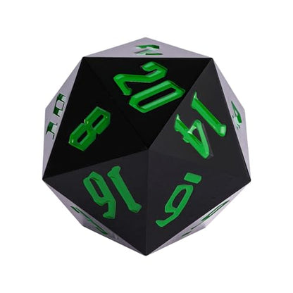 55mm 20 Sided DND Dice, Giant D20 D&D Polyhedral Dice Large D20 with Die Gift Box for Dungeons and Dragons, RPG Table Games (Black/Green Numbers) - color: Black/Green Numbers