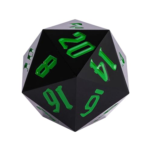 55mm 20 Sided DND Dice, Giant D20 D&D Polyhedral Dice Large D20 with Die Gift Box for Dungeons and Dragons, RPG Table Games (Black/Green Numbers) - color: Black/Green Numbers