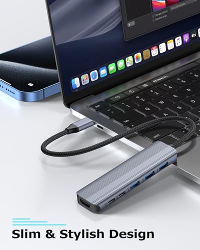 USB C Hub HDMI Multiport Adapter Dongles for MacBook Pro/Air Mac iPad Laptop, Tpye C Multiple Dock with 4k@30Hz HDMI, USB A 3.0, USB C 3.0, 100W Pass Through Charging