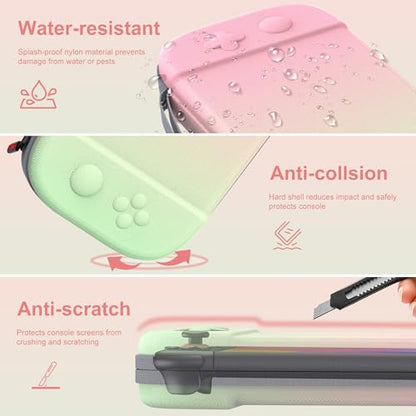 STARTRC GAMES Slim Carrying Case for Nintendo Switch 2 2025, Hard Shell Travel Case with 12 Game Card Slots, Portable Carry Bag for Switch 2 Console Pink & Green - color: Pink & Green