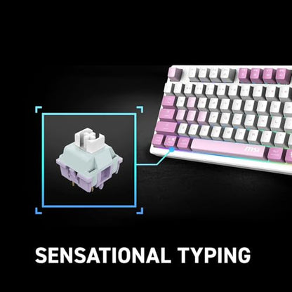 msi Forge GK600 TKL W Violet US - Mechanical Linear SWITCHES - Dye-Sublimated PBT Keycaps, Anti-Slip Base, RGB LED, USB 2.0, Bluetooth, 2.4 GHz - Tenkeyless - style: FORGE GK600 TKL W VIOLET US