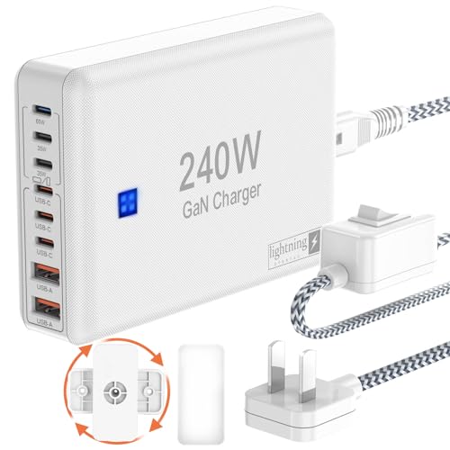USB C Charger Block 240W, 8-Port Charging Station for iPhone/Ipad/MacBook, 6C2A PD GaN Charger Box, USB Tower Hub with Flat Plug, Travel Essentials - color: Flat Charger 240W White