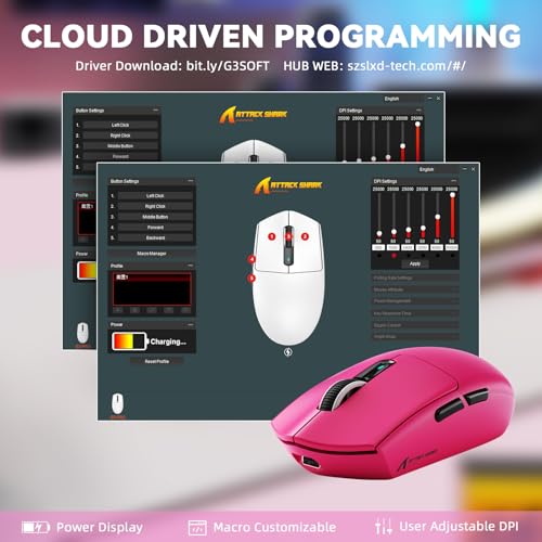 MAMBASNAKE ATTACK SHARK G3PRO Wireless Gaming Mouse,Tri-Mode, Bluetooth/2.4G/USB, 59g Ultra Lightweight,25K DPI,100M Clicks Switches,RGB Magnetic Charging Dock,PAW3311 Sensor,BK52820 Chip-Red - color: Red