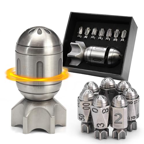 ZHOORQI Metal Bullet Dice Set with Spinning Missile for DND(PD-Silver) | Polyhedral Dice Set for TTRPGs, Dungeons and Dragons, Unique Spinning Container. Cool Dice Gifts for Gamers - color: Missile-silver