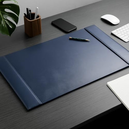 Dacasso Bonded Pad with Side Rails Luxury Leather Desk Blotter for Writing, 30 x 18 (Navy Blue) - color: Navy Blue