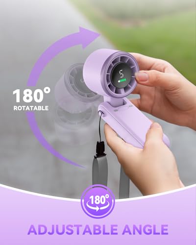 PlayHot Portable Handheld Turbo Fan, Travel Essentials, Gifts for Women/Men | 5-Speed, Up to 12H, 10m/s Airflow, USB-C Rechargeable, LED Display, 3-in-1 Foldable Personal Fan for Cruise, Beach, Vacation - color: Purple