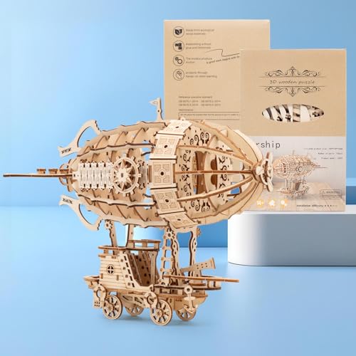 3D Wooden Airship Puzzle Building Model Kits | 160pcs , With Gears, Jigsaws for Adults - style: Airship