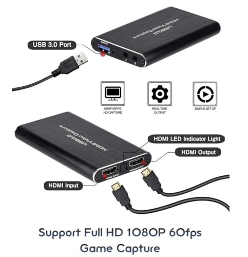 4K HDMI to USB3.0 Capture Card,1080P 60FPS, Audio Video Capture Card for Game Capture Card Nintendo Switch Streaming Work with PS4/PS5/PC/OBS/Camera/Xbox (Black) - color: Black