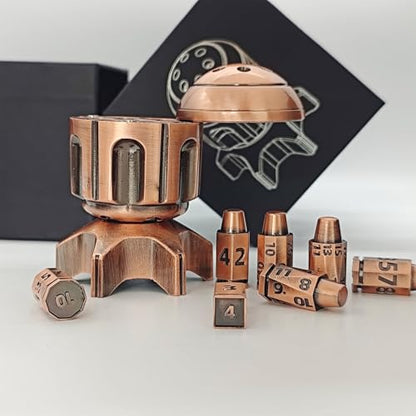 Roulette Dice Spinner for DND Dice Set, 7 Metallic Polyhedral D&D Dice with Gift Case for DND Game, RPG Role Playing Table Game Gifts (Copper) - color: Copper