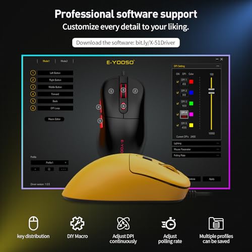 E-YOOSO Computer Mouse Wired, Gaming Mouse 10000 DPI,1000HZ, Superlight Mouse Ergonomic Wired Work Mouse for Laptop and PC/Mac - Yellow - color: Wired Yellow Mouse