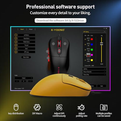 E-YOOSO Computer Mouse Wired, Gaming Mouse 10000 DPI,1000HZ, Superlight Mouse Ergonomic Wired Work Mouse for Laptop and PC/Mac - Yellow - color: Wired Yellow Mouse