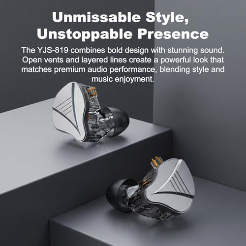 In Ear Monitor Headphones Dual Magnetic Dynamic Driver IEM with Mic, Black | Hybrid Banlance Armature with Dynamic in Ear Headphones IEM Earphones Gaming Earbuds - color: YJS-819-Black