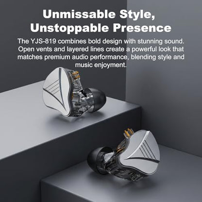 In Ear Monitor Headphones Dual Magnetic Dynamic Driver IEM with Mic, Black | Hybrid Banlance Armature with Dynamic in Ear Headphones IEM Earphones Gaming Earbuds - color: YJS-819-Black