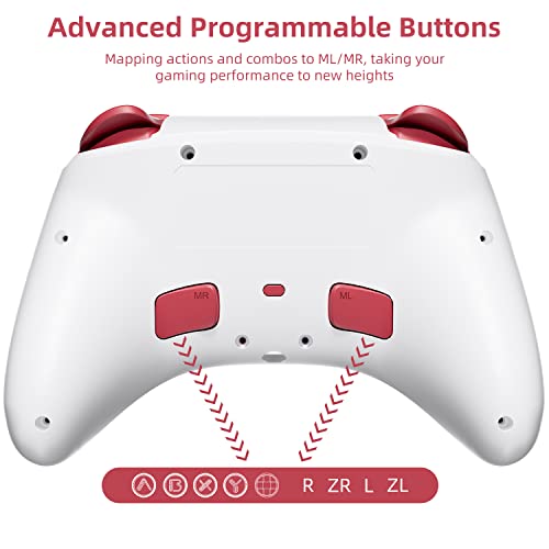 White Wireless Bluetooth Pro Controller for IOS/Android Phone, Switch/OLED/Lite, Steam Deck, PC, Multi Platform with RGB Light, Programmable Back Buttons, Headphone Jack, Anime Girl Touro - color: Red