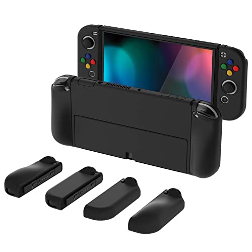 PlayVital AlterGrips Protective Slim Case for Nintendo Switch OLED, Ergonomic Grip Cover for Joycon, Dockable Hard Shell for Switch OLED w/Thumb Grip Caps & Button Caps - color: Black