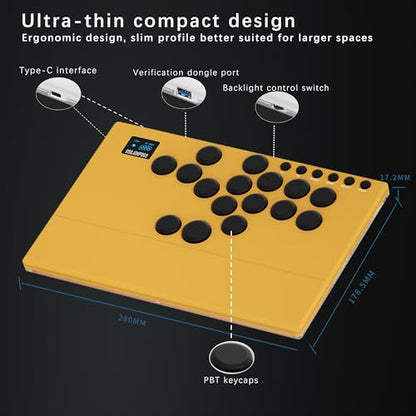 NLOFIN Leverless Arcade Stick 16Key All-Button Leverless Controller(Yellow) | Custom RGB Arcade Fighting Stick,for PS4/PS5/PC/Switch/Steam, Aluminum Controller,Supports Hot-Swap&SOCD - color: Yellow