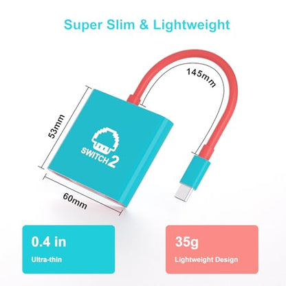 Switch 2 Dock, Portable TV Station for Steam Deck/ROG Ally/Legion GO, 3-in-1 Switch 2 Travel with HDMI 4K@144Hz or 4K@60Hz, USB 3.0 and 100W Charge PD Port