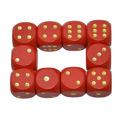 Set of 10 16MM Six Sided D6 Round Wooden Dice Set (red) - color: Red