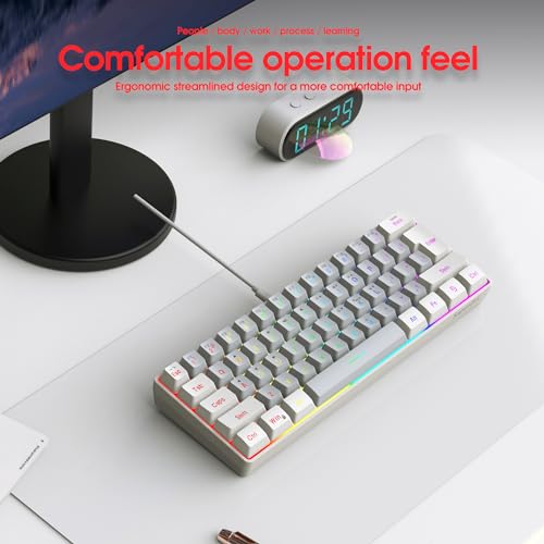 Snpurdiri 60% Wired Gaming Keyboard, SmallUltra-Compact 61 Keys RGB Backlit 60 Percent Gaming Keyboard for PC/Mac Gamer, Typist, Travel, Easy to Carry on Business Trip(White-Grey) - color: White and Grey