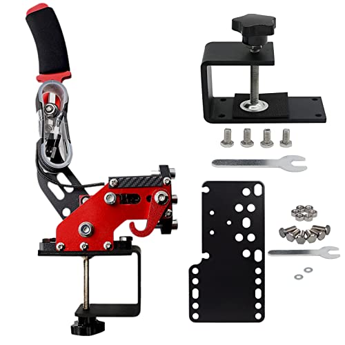 Obokidly Upgrade 3-in-1 Upgrade 4th GEN 64 Bit USB Handbrake Support G29 Only Compatible with PS5/PS4 And PC for Simracing Game Sim Rig (Handbrake With Clamp & Palte, Red) - color: Red, size: Handbrake With Clamp&Plate