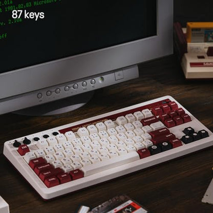 8Bitdo 87 Keys Retro Mechanical Keyboard Bluetooth/2.4G/USB-C, Hot Swappable, Dual Super Programmable Buttons, Volume knob for Windows and Android - Fami Edition - color: Fami Edition