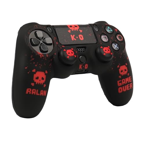 RALAN Pixelated Skull Design Controller Skin Cover with 2 Thumb Grips Compatible with PS4/Playstation 4 Slim/Pro Controller - color: Pixelated Skull Black Red