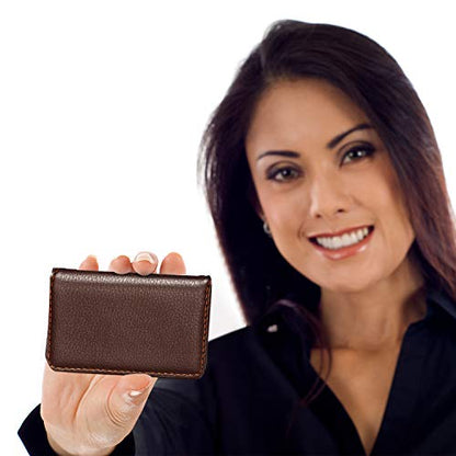 Outus 2 Pcs Business Card Holder, PU Leather Business Card Case Pocket Wallet with Magnetic Shut for Christmas Gift Adult(Coffee and Coffee) - color: Coffee and Coffee