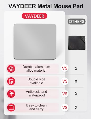 Vaydeer Hard Metal Aluminum Mouse Pad Clear Modern Smooth Magic Ultra Thin Double Side Design Mouse Mat Waterproof Fast and Accurate Control Compatible for Gaming and Office, Silver, 9.45X7.87 Inch - color: Silver, size: 9.5L x 7.9W inches
