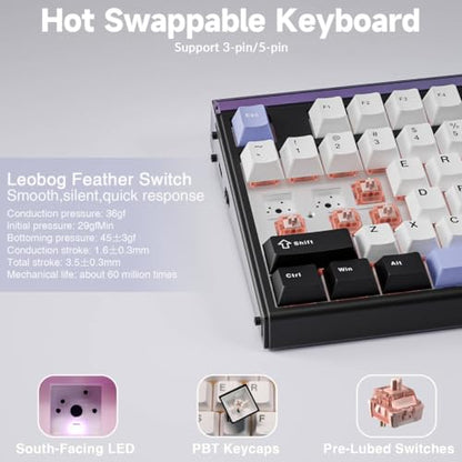 Aula H108 Wireless Mechanical Keyboard, Hot Swappable Silent Keyboard, Full Size Keyboard with Number Pad, Gasket Structure, RGB Backlit Computer Gaming Keyboard with PBT Keycaps for PC/Office - color: White Black Purple