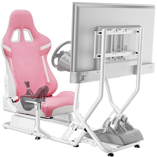 ARES WING Racing Simulator Cockpit with TV Mount, Sim Racing Wheel Stand | Formula and GT Sim Racing Cockpit Compatible with Logitech, Moza, Fanatec, Thrustmaster, Racing Games on PS5, PS4, Xbox, PC - color: Pink, size: Cockpit (With TV Mount)